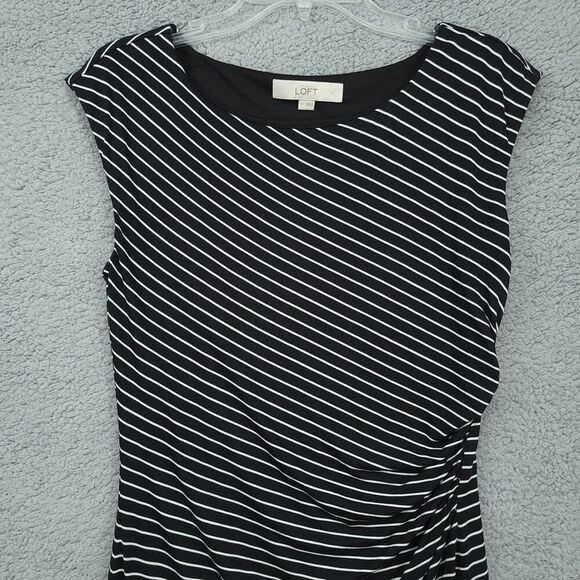 LOFT Black White Striped Jersey Knit Dress - Picture 3 of 9